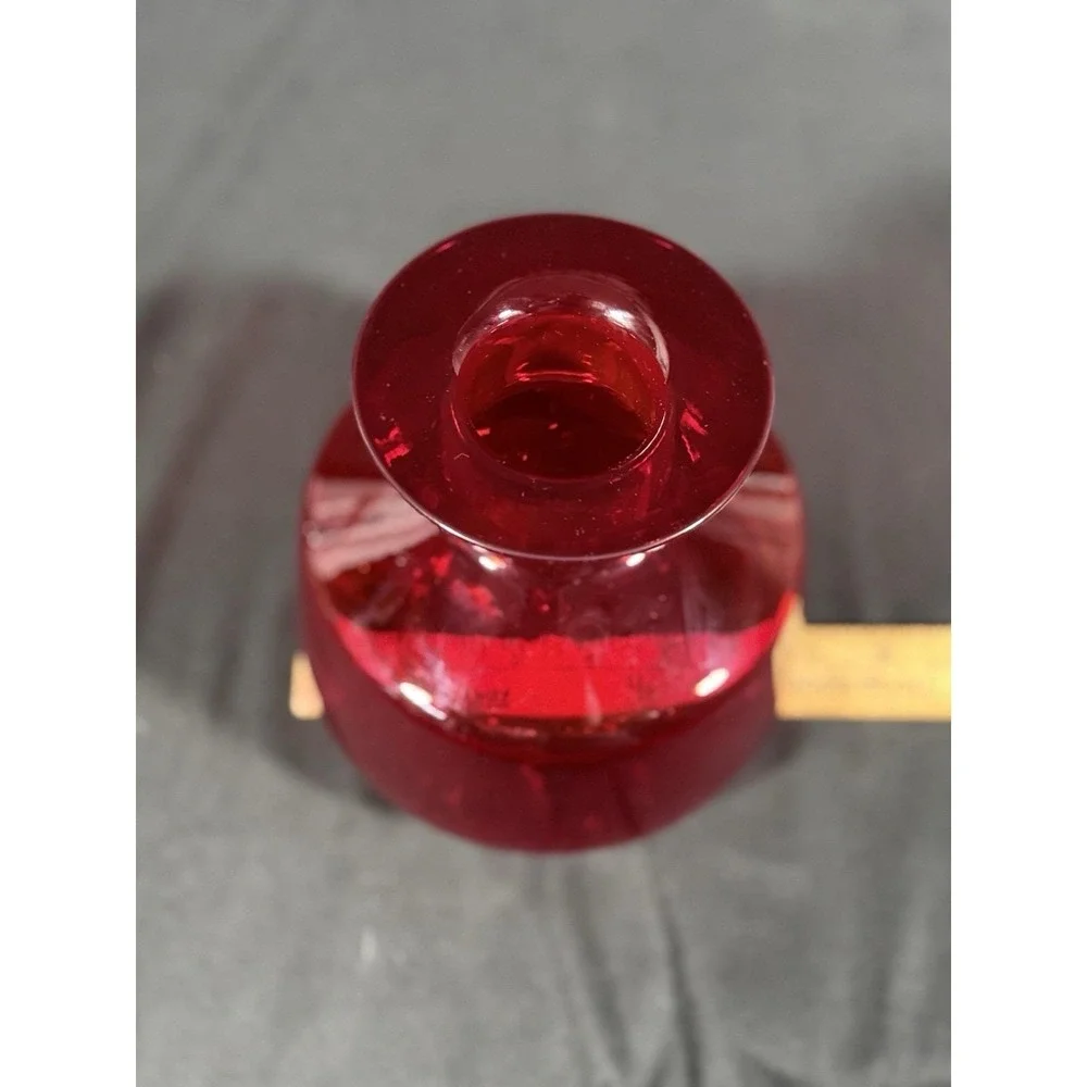 Rainbow-Viking Glass Co. Ruby Red Hand Blown Decanter No Stopper Vintage 60s MCM